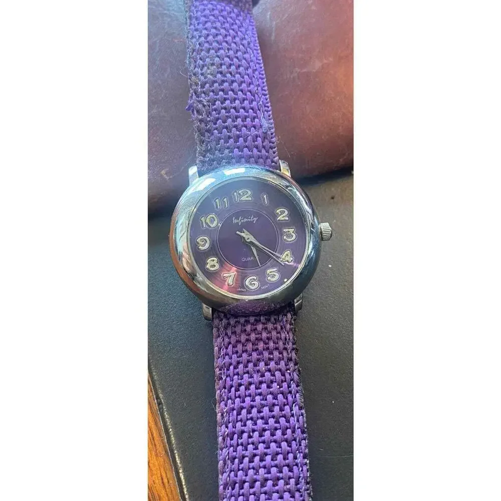Women's 30mm silver Tone Infinity Watch, Purple Face and Canvas Band